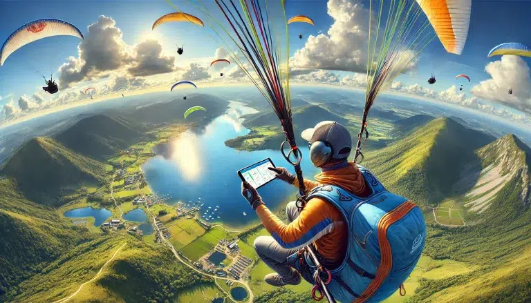 Paraglider using an app during flight