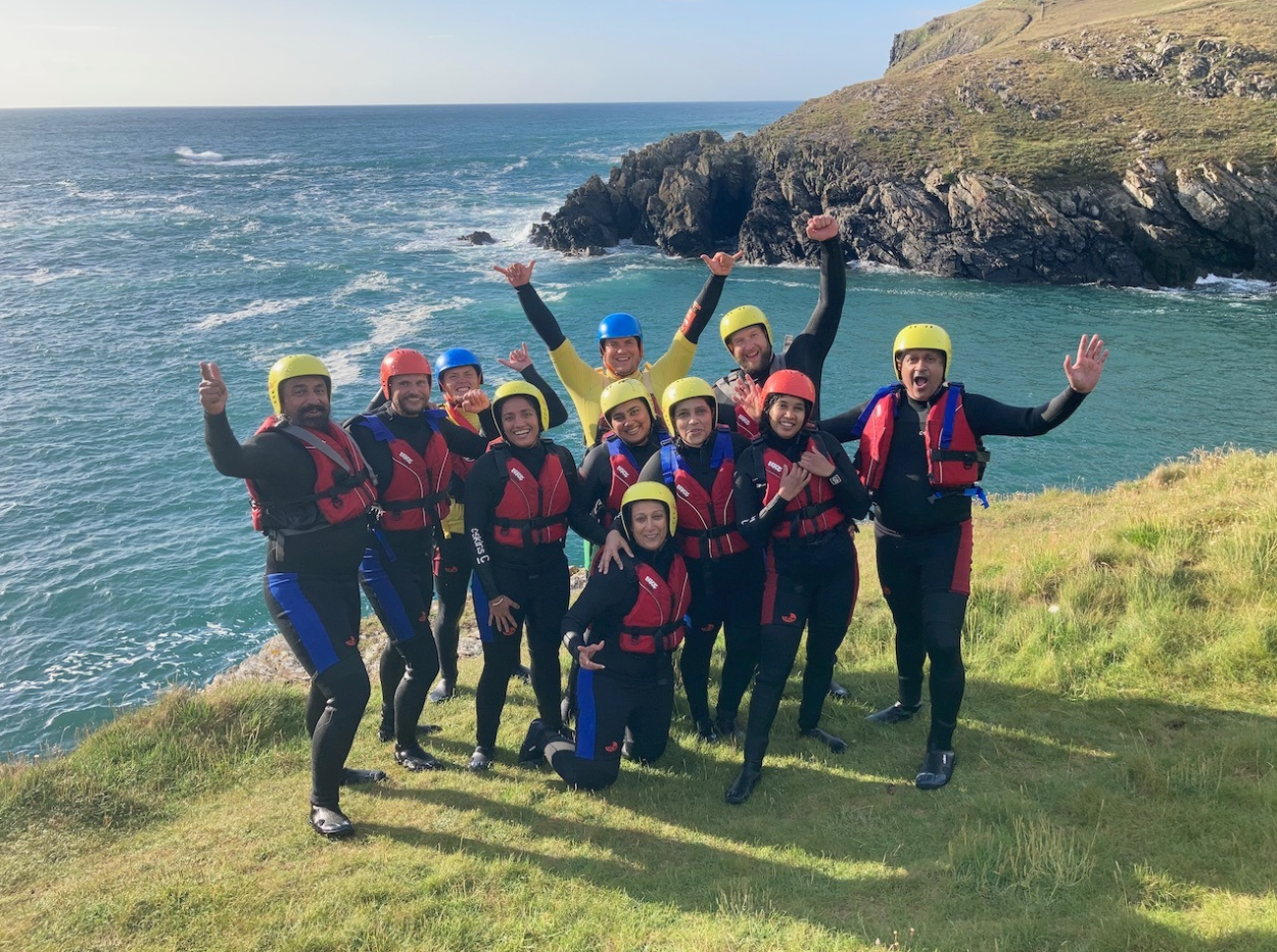 Guided coasteering at Harlyn Bay, north Cornwall
