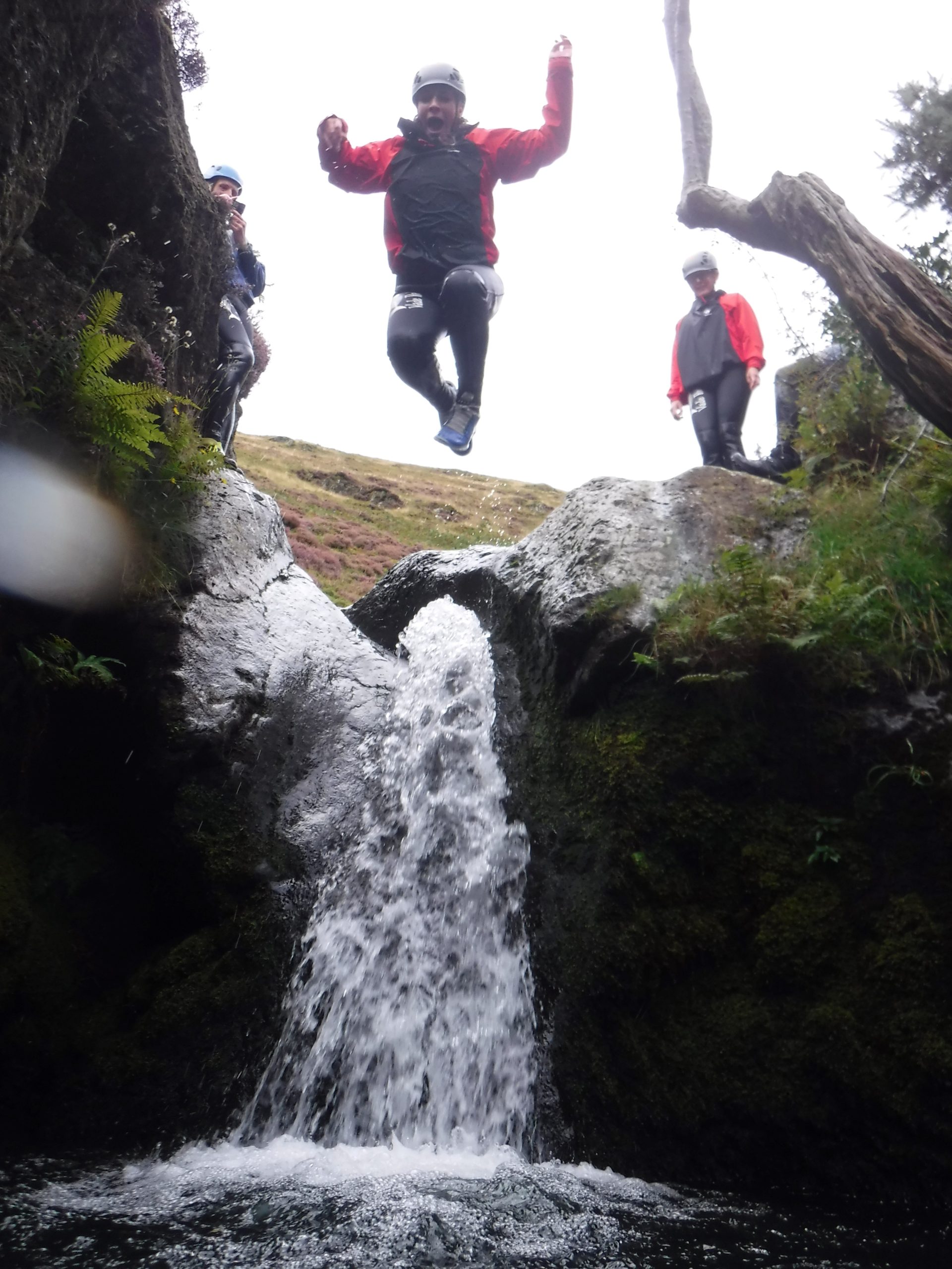 Ghyll scrambling in Stoneycroft Ghyll near Keswick, Lake District